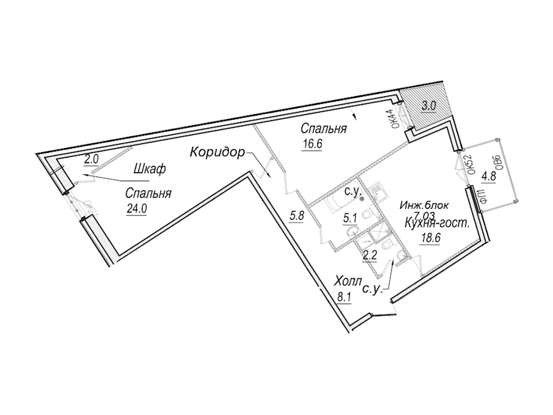 2-комнатная квартира 85.3 м², 4/8 эт., Комплекс апартаментов «Meltzer Hall»